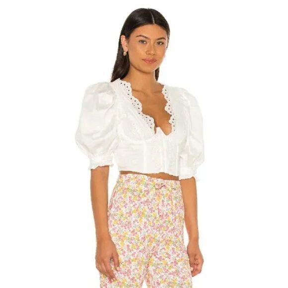 For Love and Lemons White Eyelet Lace Serena Crop Top - Picture 4 of 15